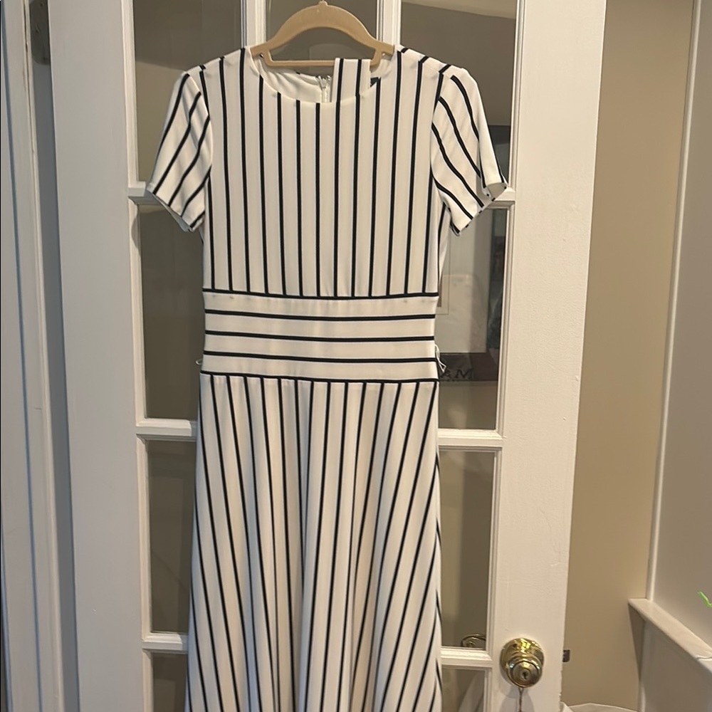 Ralph Lauren Black and White Crew Neck Midi Dress